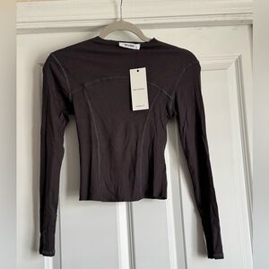 New BodyGo XS / S Black Crew Neck Thin Ribbed Long Sleeve Rayon Blend Top Shirt